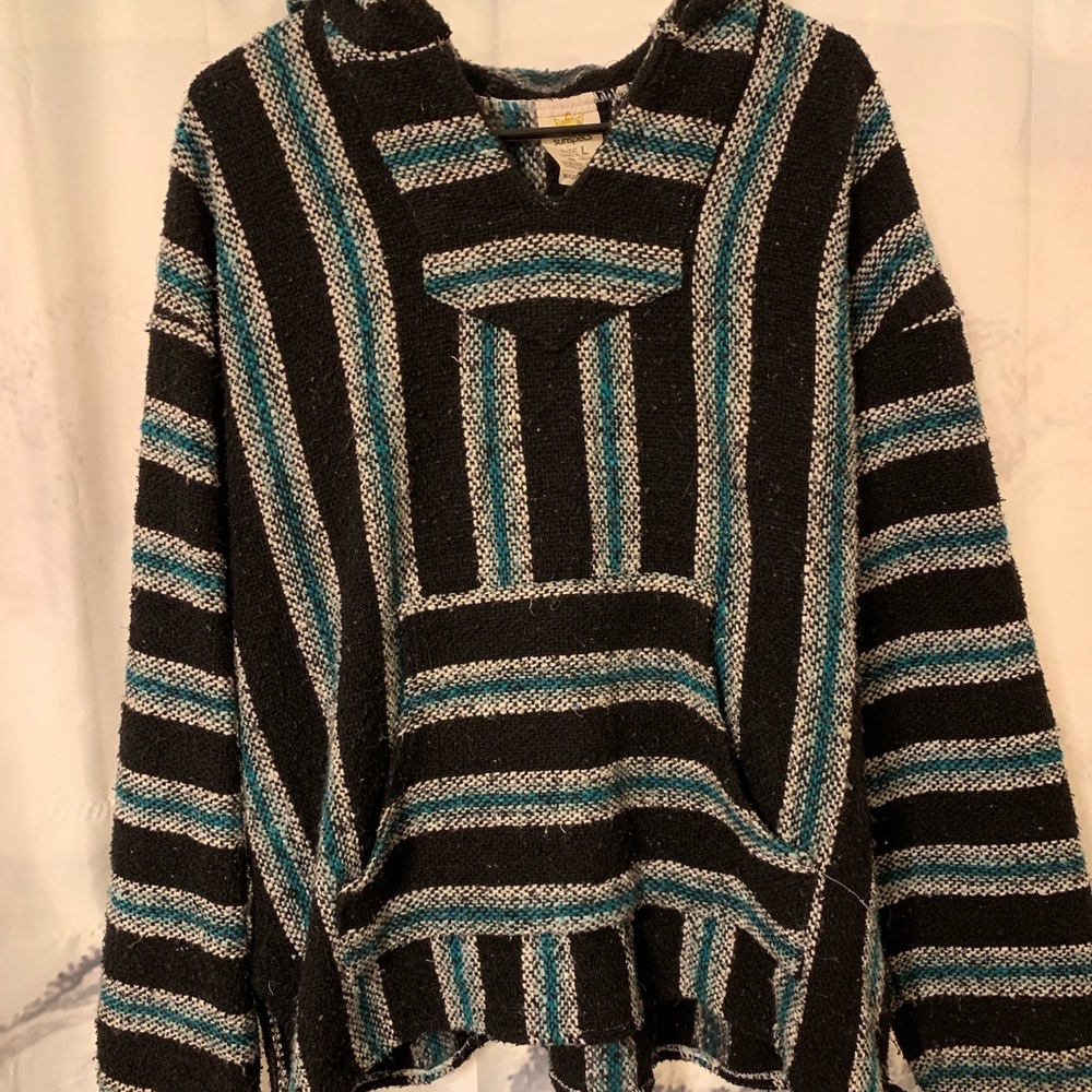 Blue/black striped drug rug
